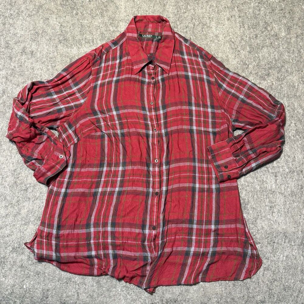 Ralph Lauren Flannel Shirt Women's Plus 3X Red Plaid Long Sleeve Viscose